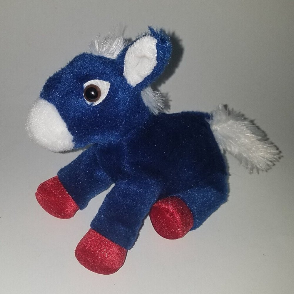 Aurora Blue Red White Donkey Horse Bean Bag Plush Pony 6" Stuffed Animal Toy
